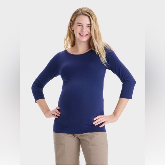 Isabel Maternity by Ingrid & Isabel Tops - NWT Isabel Maternity Women’s XL Navy Blue Boatneck 3/4 Sleeved Soft Blouse/Tee